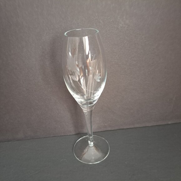 Etched Floral Fluted Champagne Glass Clear Vintage Stemware Elegant Toasting 8" - Picture 8 of 14